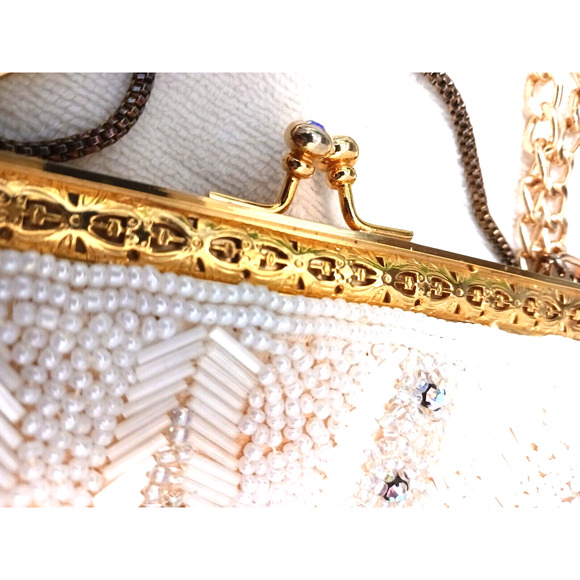 Victorian Glass BEADED Iridescent Bead 14K Plated Evening ART DECO NOUVEAU Purse - Picture 5 of 16